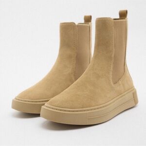 Zara Suede Leather Chelsea Ankle Boots Size 37 (US 6.5)
